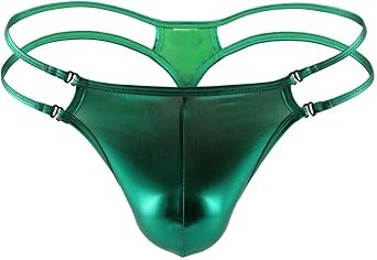 Mens Metallic String Thong, Shiny Bulge Pouch Bikini Briefs, Strappy G-String Underwear, Sexy T-Back Jockstrap