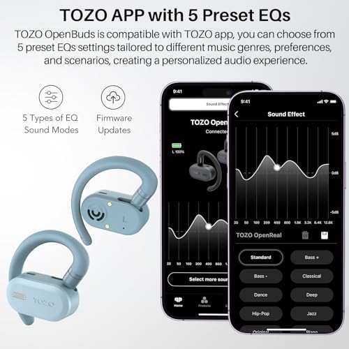 TOZO Open Buds Leichte Bluetooth Kopfhörer Kabellos 5.3 mit Mehrwinkelverstellung, Offenes Ohrdesign für langanhaltenden Komfort, Kristallklare Anrufe während der Fahrt, Blau – Bild 6