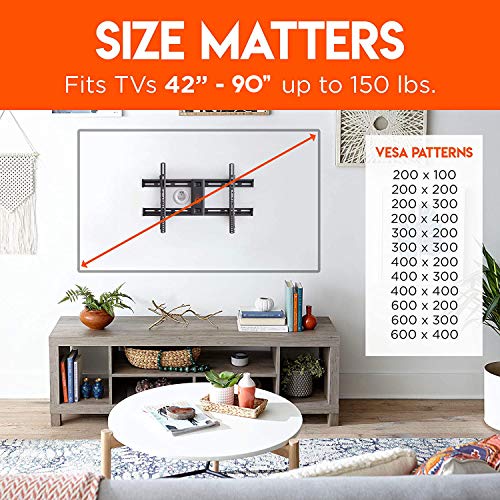 Echogear Wall Mount Tv Bracket For Tvs Up To 90" - Low Profile Design Holds Tv Only 2.25" From Wall - Fast Install With Template & You Can Level After Mounting - Pull Strings For Easy Cable Access #TOP2
