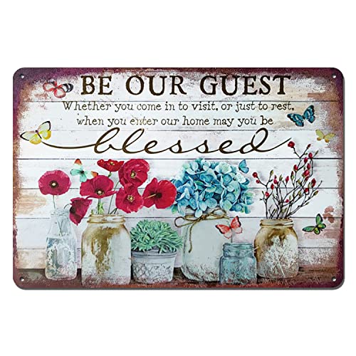 Clcdwg Vintage Flowers Metal Tin Sign, Garden Tin Sign, Be Our Guest Home Garden Decor - Butterfly 12 X 8 Inch #TOP28
