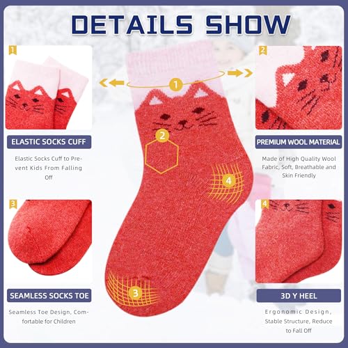 Eocom Kids Wool Socks Winter Warm Wool Hiking Thermal Thick Boot Cozy Crew Socks for Toddlers Boys Girls 6 Pairs4