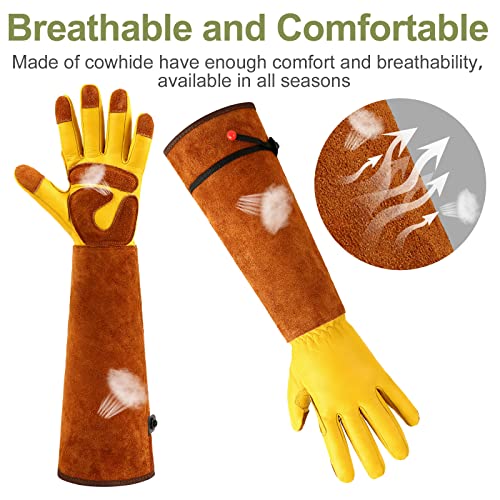 2 Pairs Long Gardening Gloves For Women Men Thorn Proof Rose Pruning Gloves Heavy Duty Gauntlet Leather Work Garden Gloves (Yellow, Large) #TOP4
