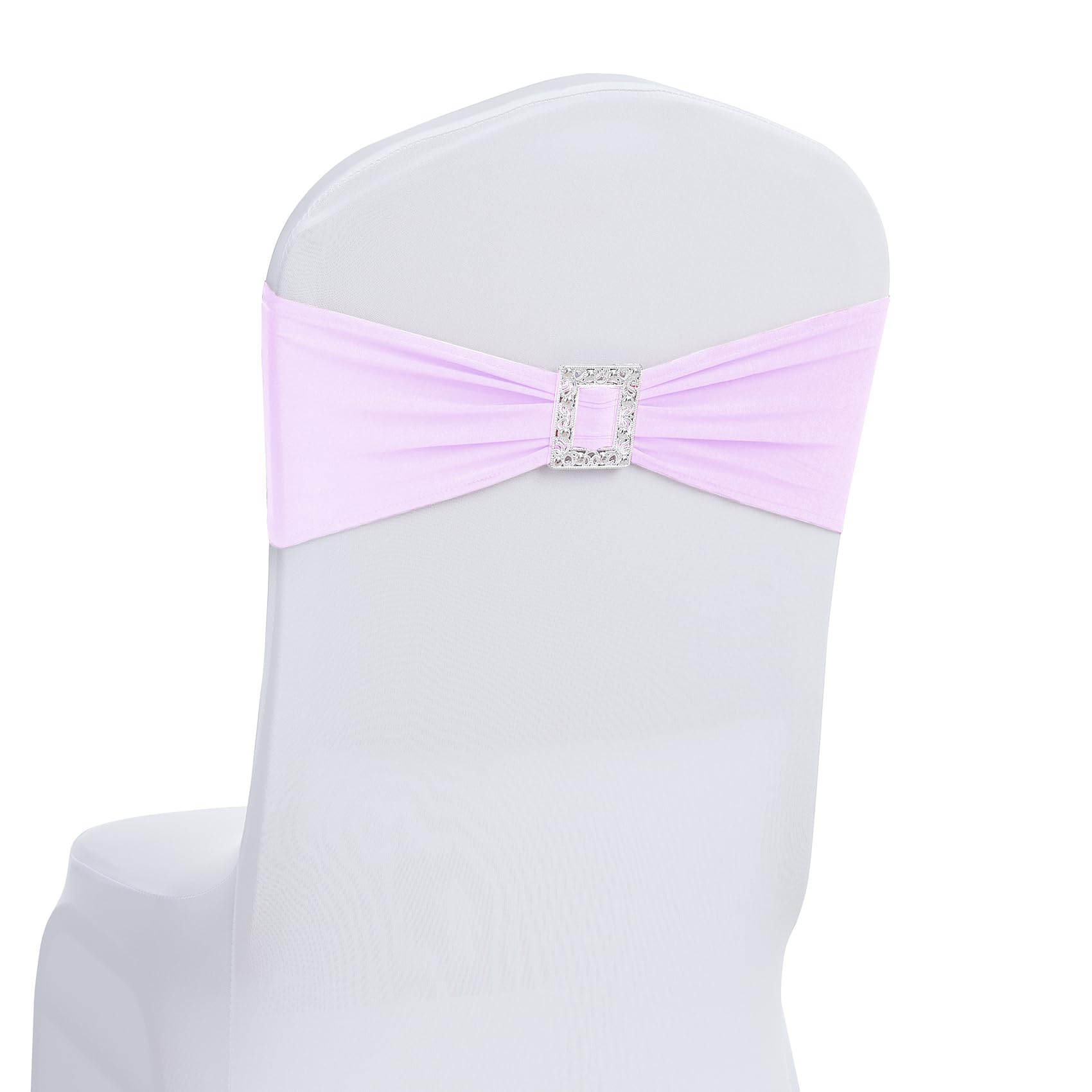 Joccun 120 PCS Spandex Chair Sashes Bows Stretch Chair Cover Band with Buckle Slider Universal Elastic Chair Ties for Wedding Banquet Party Event Decoration (Lavender)