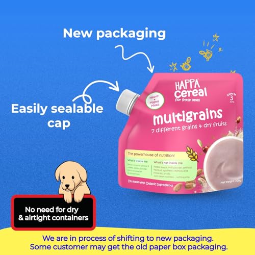 Image of Happa Multigrain Cereal for Babies | Only 7 Ingredients | No Sugar, Oil, Milk Powder, Flavours or Colours | Traditional Porridge Recipe | Cooks in 3 Minutes | Stage 2 (6 Months+) | 200g Pack