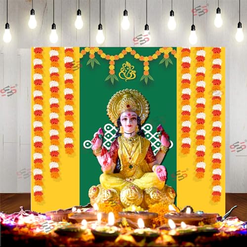 Image of S2S Fabric Backdrop Cloth for Pooja Decoration Traditional, Background Decoration Cloth for Pooja Background Curtain Cloth for Festival Fabric 5 Feet Height & 5 Feet Widthl MUGGU Ganesh