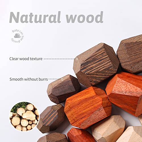 Promise Babe Wooden Stacking Stones Sorting Blocks Stacking Rocks Stone Balancing Blocks Educational Preschool Learning Toys Large Small Game Mix Set For Kids 18Pcs #TOP2