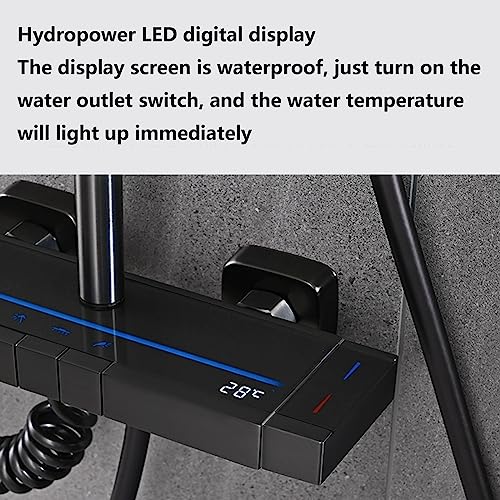 Conjunto de ducha para baño, juego de ducha presurizado, conjunto de ducha montado en pared con temperatura constante inteligente, pantalla digital LED, rociador superior extragrande, teclas de piano, adecuado para baño y gimnasio miniatura 7