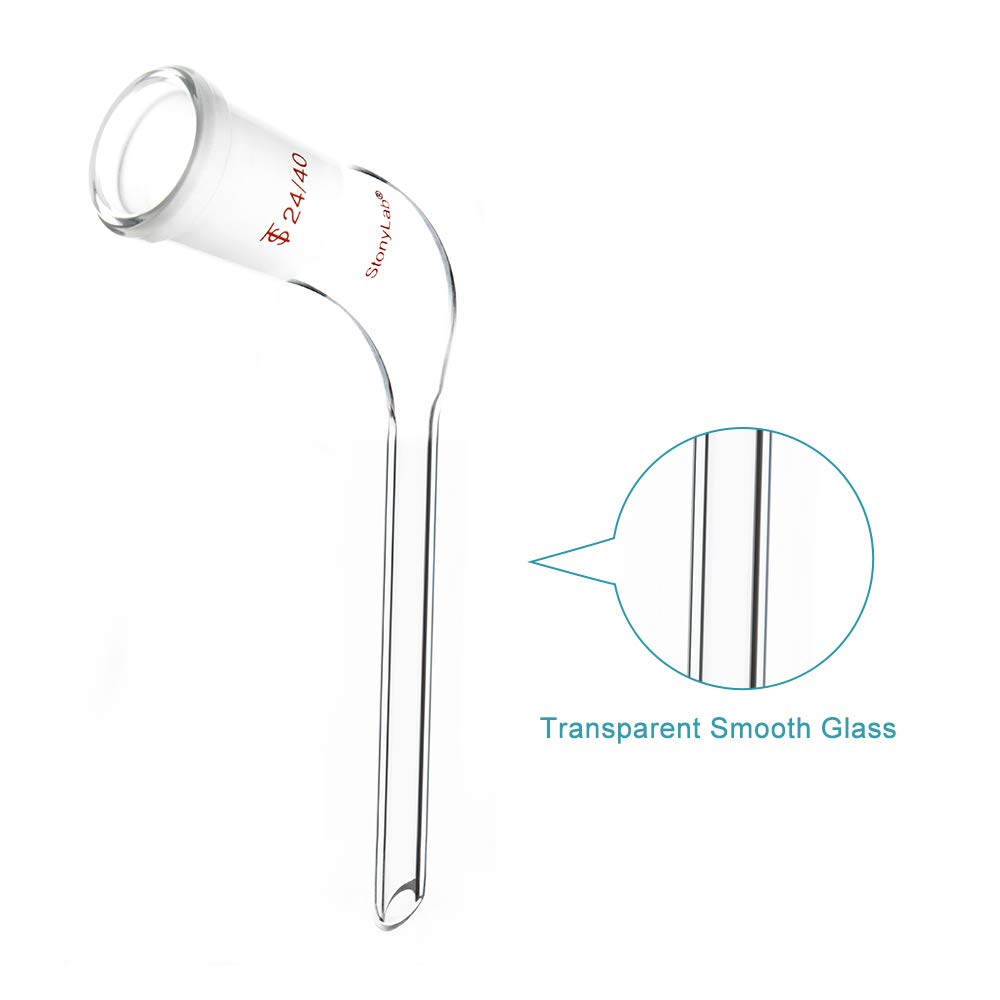 stonylab Adaptateur de Distillation à Angle de 105 Degrés en Verre, Adaptateur Coudé de Distillation en Verre Borosilicaté avec Joint 24/40 et Tube d'égouttement Conique de 100mm pour Laboratoire
