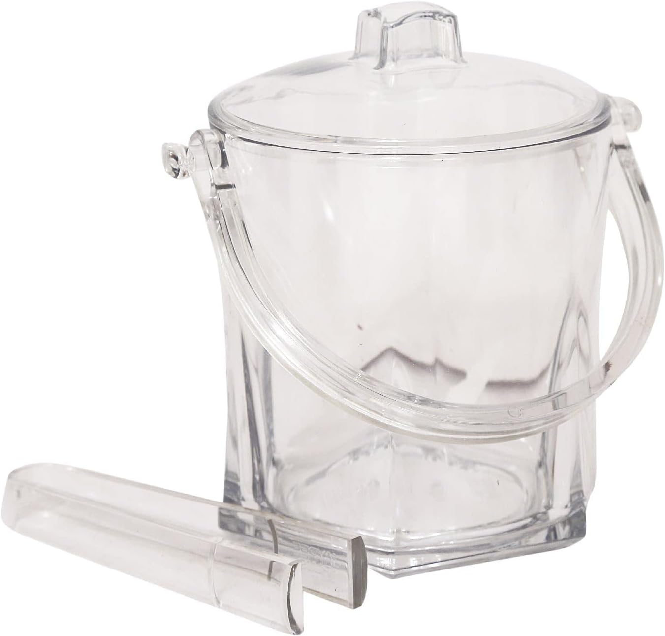 1.5L Litre Crystal Clear Plastic Ice Bucket with Non-Slip Tong Clip, Lid & Handle Ice Storage Tub to Keep Ice Frozen Beer Champagne Wine Ice Cream Cool Chiller Longer for Home Party Bar Picnic