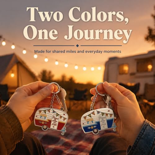 Image of Camper Keychain Happy RV Keyring RV Keychain Couples Keychain Set Gifts for Men Women Camping Accessories 2 Pack