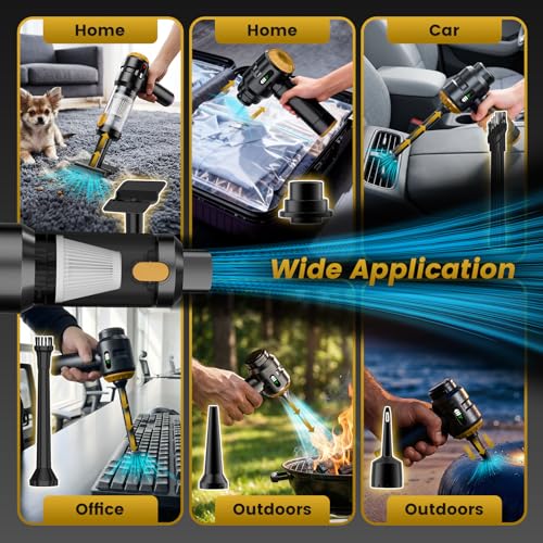 Image of Wansimoo Handheld Car Vacuum Cleaner,25000PA Strong Cyclonic Suction Foldable Mini Vacuum Portable Cordless with Digital Display and One Touch Dust Removal for Car, Home, Office, Kitchen (Gold)