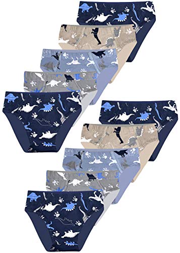 LOREZA ® 10er Pack Jungen Slips Dinosaurier Motiv Baumwolle...