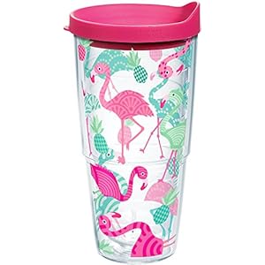 Tervis Flamingo Pattern Made in USA Double Walled Insulated Tumbler Travel Cup Keeps Drinks Cold & Hot, 24oz, Classic