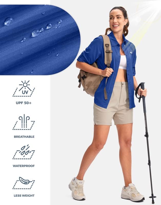 Womens Sun Protection Fishing Shirt with Zipper Pockets Lightweight SPF Long Sleeve Shirts for Hiking Safari - Image 3