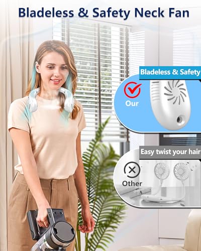 Image of Portable Neck Fans with Mist, Rechargeable 4-9H Lasting Neck Cooling that Blow Cold Air, 5 Speeds & LED display, USB-C Bladeless Folding Personal Mister for Kid Adult Indoor Outdoors Sports, White