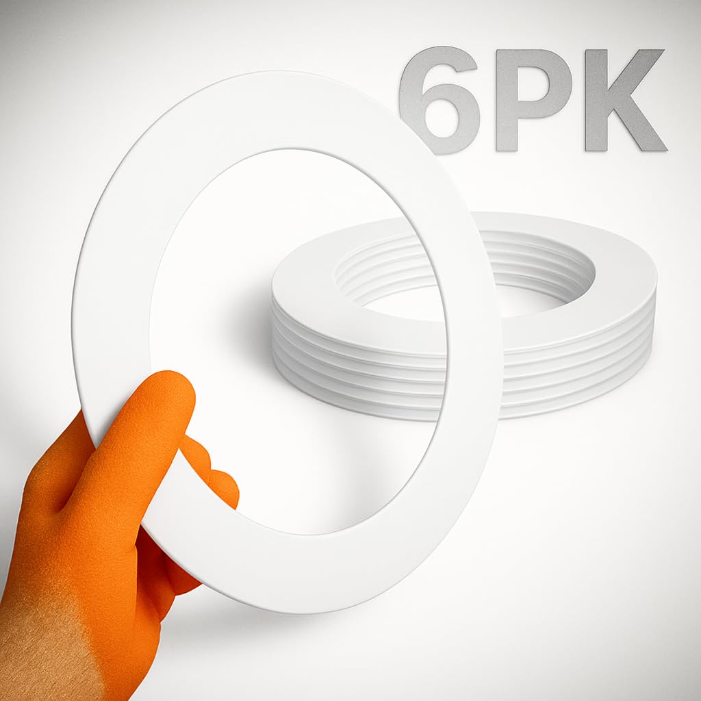 6 Pack Gloss White Goof Trim Ring for 6" Inch Recessed Lighting Trim Can Light Trim for Down Light, Outer Diameter 8 Inches