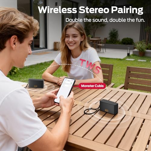 Monster Cubis Bluetooth Speaker, 15W Stereo Sound Portable Speaker, Bluetooth 6.0, 15H Battery Life, TWS Pairing, AUX/TF Card Slot, IPX7 Waterproof Wireless Speaker for Shower, Outdoor, Travel - image 3