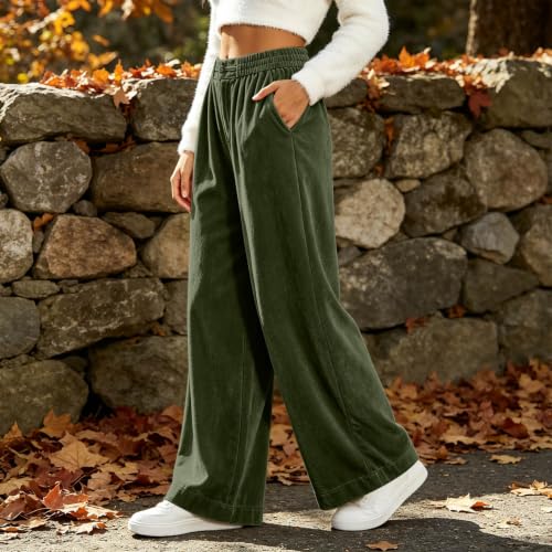 Velvet Pants Women Wide Leg Pleated Pull On Trousers with Pockets Casual - image 8