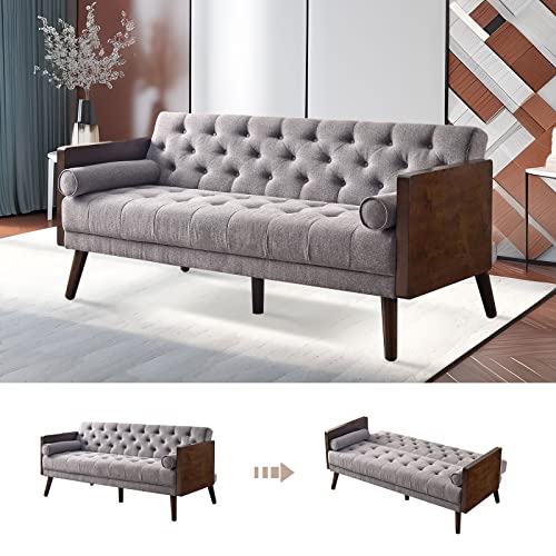 Ebello 70 Inch Futon Sofa Bed, Convertible 2 In 1 Love Seat Sleeper Sofa With 2 Throw Pillows, Soft Chenille Tufted Folding Couch Sofa For Small Space Living Room, Bedroom, Apartment, Office, Gray #TOP2