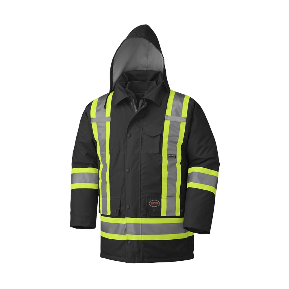 Pioneer Winter 7-in-1 Parka Jacket - High Vis Waterproof Safety Jacket with Detachable Hood - Stay Warm in -46°C - Black