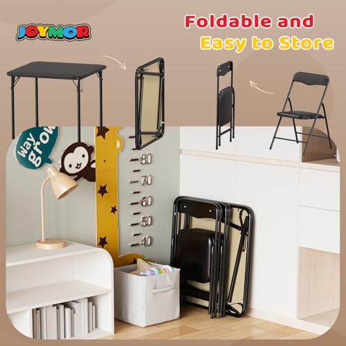 Image of JOYMOR Kids Folding Table and Chairs Set, 5-Piece Metal Frame Activity Set with Easy-Fold Design for Playroom & Classroom (Black)