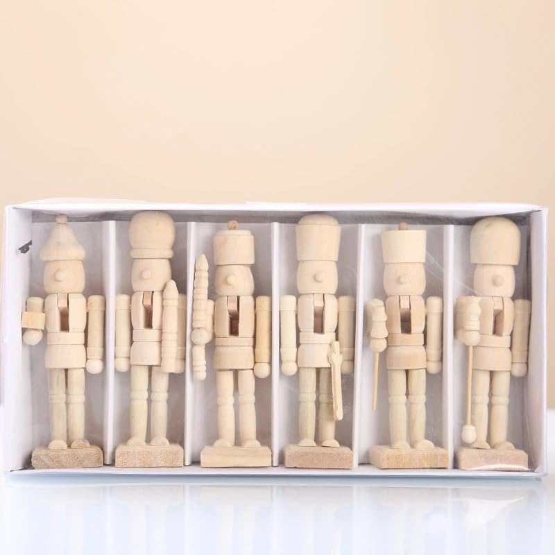 RCFINE 6-Piece DIY Nutcracker Unfinished Blank Unpainted Nutcracker Figurine Ornament Set for Table Home Decoration