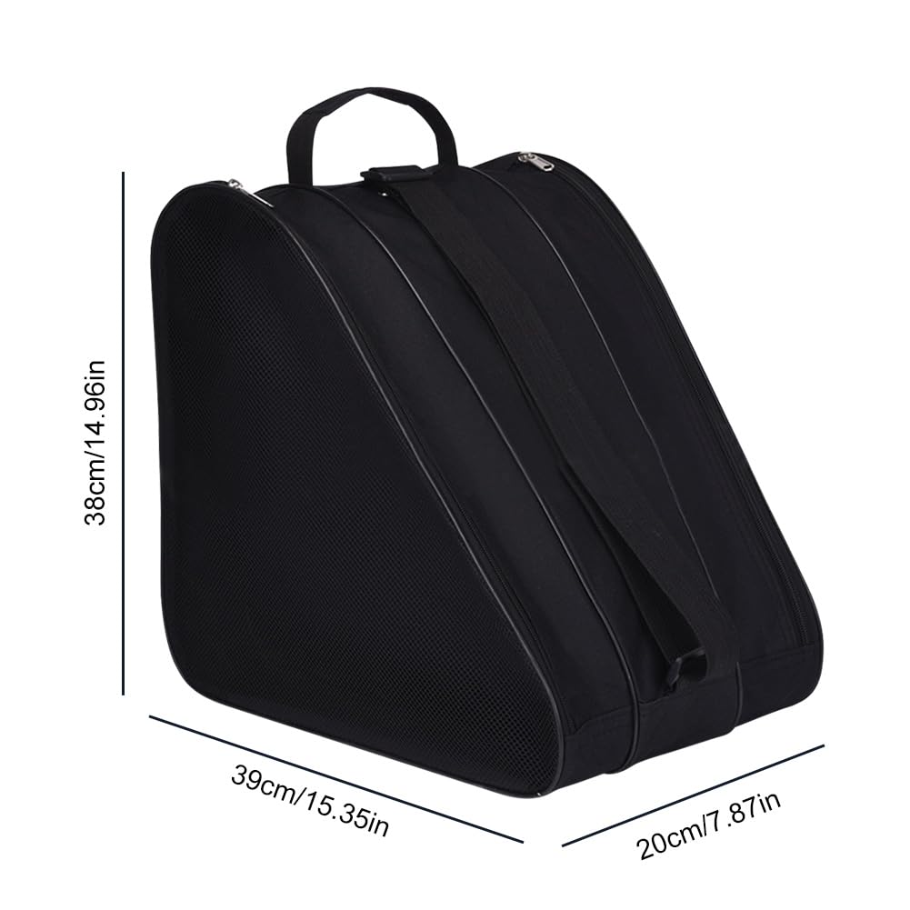 Skate Bag Schlittschuh Tasche mit Henkeln, Eishockey-Bag mit Reißverschluss & Fächern Verstellbarem Trageriemen Aufbewahrungstasche für Eislaufschuhe mit Netztaschen (Schwarz)