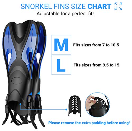 cozia design Adjustable Swim Fins - Snorkel Fins for Lap Swimming, Travel Size Scuba Diving Flippers for Snorkel Set Adult, Neoprene Water Socks Included (Medium)