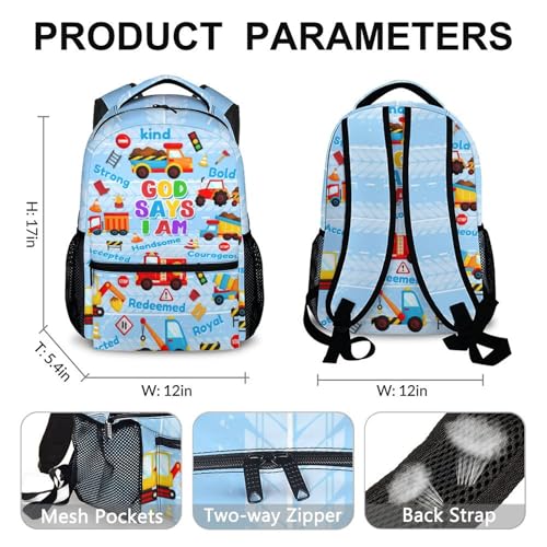 School Backpack for Boys, 17" Construction School Backpacks for Toddler Kids, Large Capacity Lightweight Truck Schoolbag for Preschool Primary Camping Travel3