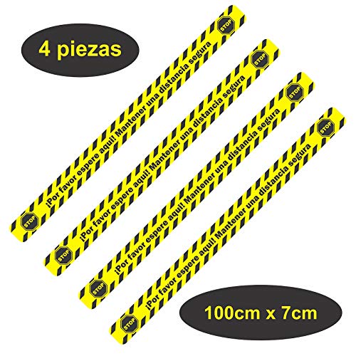 intervisio Pack de 4 unidades Vinilo Adhesivo Suelo Separador, 100 x 7cm, Pegatinas de alta Calidad para Suelo Antideslizante Seguridad, con protección UV, Super Resistente
