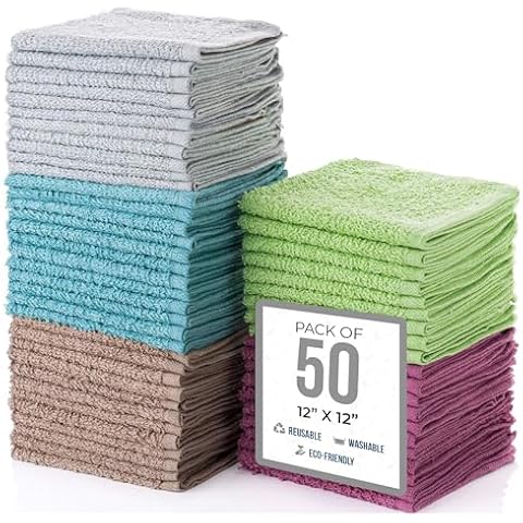 Simpli-Magic 79148 Cotton Washcloths, 50 Pack, Multi Color Towel Set Cover