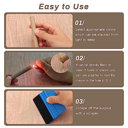 Hoedia Wood Repair Wax Sticks, Wax Filler Sticks with Scraper Tool, 10PCS Furniture Repair Wax Crayon - Image 2