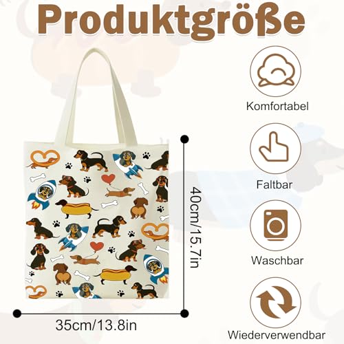 Yoljun Tote Bag, Canvas Handtasche mit Dackel Motiv 40×35 cm, Jutebeutel Alternative, Stilvolle Tote Bag Damen groß mit Henkel, Büchertasche Dackel Geschenke für Frauen Einkaufen Uni Alltag