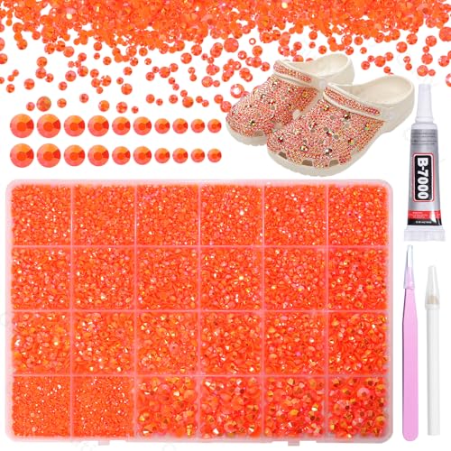 21000Pcs Neon Orange AB Rhinestones for Bedazzling Kit Mix Sizes Jelly Bedazzling Resin Gems Neon Orange Gems Bedazzling for Crafting Flatback Resin Rhinestones for Craft DIY Face Makeup