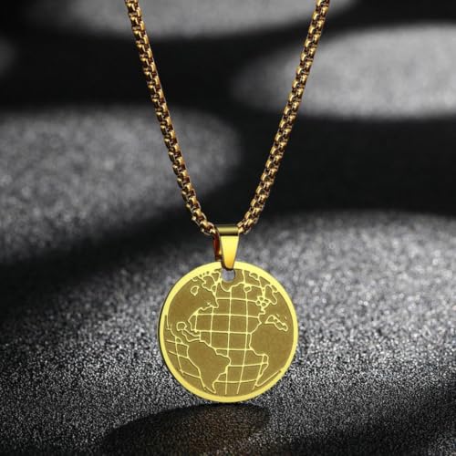 Collier globe terrestre vintage en pendentif pour femme avec chaîne élégante