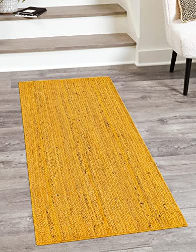 Image of Unique Loom Braided Jute Collection Area Rug - Dhaka (2' 7 inch x 6' 1 inch Runner, Yellow)