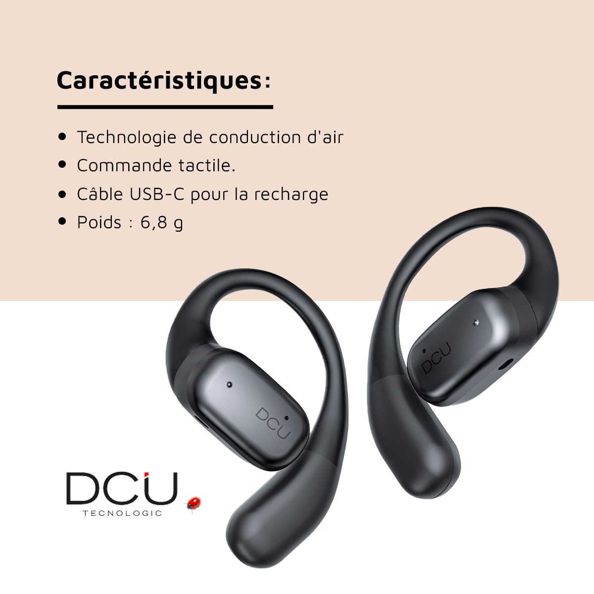 DCU TECNOLOGIC - Ecouteurs sans Fil OWS avec Technologie de Conduction aérienne - Résistant à la Transpiration