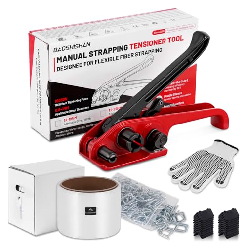 BAOSHISHAN Herramienta de flejado manual, apto para cintas de poliéster flexibles de 13 19 mm (incluye 100 anillas metálicas, 100 metros de cinta y 20 esquinas protectoras para embalaje)