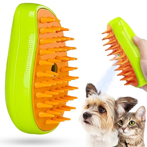 Atuoxing Cepillo Vapor Gato, 3-en-1 Cat Steamy Brush, Cepillo de Vapor para Gatos Perros, Cepillo Gatos Quitapelo con Vapor Multifuncional (verde)