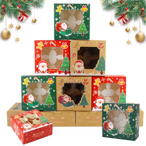 SilverChry 12 Pieces Christmas Cupcake Box, Cupcake Box, Biscuit Boxes, Cake Transport Boxes, Muffin Boxes
