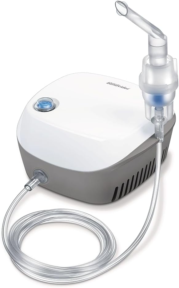 Beurer IH 18 Compressor Nebulizer I For Upper and Lower Respiratory Tract Treatment by Misting Liquid Medications I High Nebulization Rate of 0.35 mL/min I Low Noise Operation I Comes with adult and child mask I White in colour I 3 Year Warranty