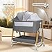Cbcvvaer 4 in 1 Baby Bassinet | Bassinet Bedside Sleeper for Baby on Wheels with Storage Basket | 7 Height Adjustable Breathable Mesh Rocking Bedside Sleeper with Musquito Net for Newborn (Grey)