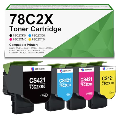 Image of CS421 CS521 CX622 Toner Cartridge Compatible with Lexmark 78C2XK0 78C2XC0 78C2XM0 78C2XY0 Toner for CS421dn CS521dn CS622de CX421adn CX522ade CX622ade CX625, 8500 & 5000 Pages