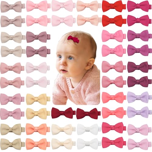 Image of CELLOT Baby Girls Fully Lined Hair Bows Hair Pins, 2' Hair Bows, 50 Pieces/25 Pairs - Infants, Toddlers, Kids Hair Accessories in Pairs - Pink Bow Alligator Hair Clips