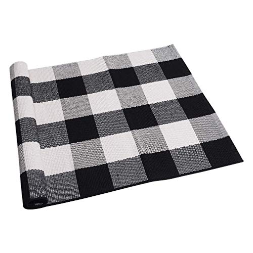 SEEKSEE Cotton Buffalo Plaid Rug 2'x3' Black and White Checked Rug Washable Doormats Indoor Outdoor Rugs for Layered Front Door Mats, Porch, Kitchen, Farmhouse, Entryway