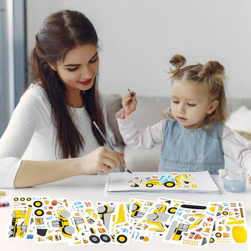 Image of Make a Face Sticker, Make Your Own Vehicle, Truck, Excavator Stickers | 24 Sheets Construction Stickers for Toddlers, Brithday Party Supplies Classroom Teacher Reward