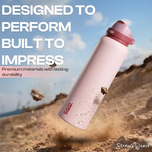 Image of STRAW&WEAVE PureFlow Water Bottle 710 ml Stainless Steel Sports Bottle with Sipper Cap | For Home, Office, Gym, Travelling | Lightweight | BPA Free (Rose Cloud)