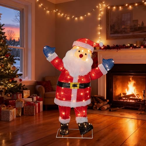 Lighted Christmas Santa Claus Outdoor Decorations Christmas Standing Santa Claus 3D Super Large Lighted Holiday Displays Family Set Decoration Outdoor Indoor Yard