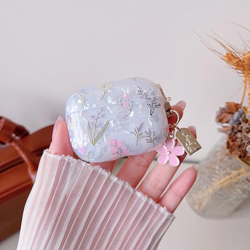 Image of MINSCOSE for Cute Glitter AirPods Pro 2nd /1st Generation Case,Shell Pattern Pretty Flower Design with Trendy Floral Keychain,Soft TPU Protective Cover with Cleaner Kit for AirPods Pro /Pro 2-Colorful