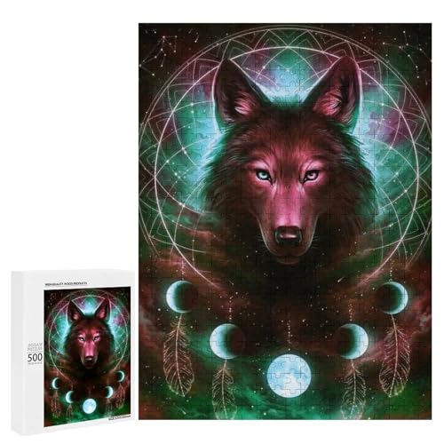 Rompecabezas de lobo de 500 piezas, un arte desafiante con atrapasueños para adultos